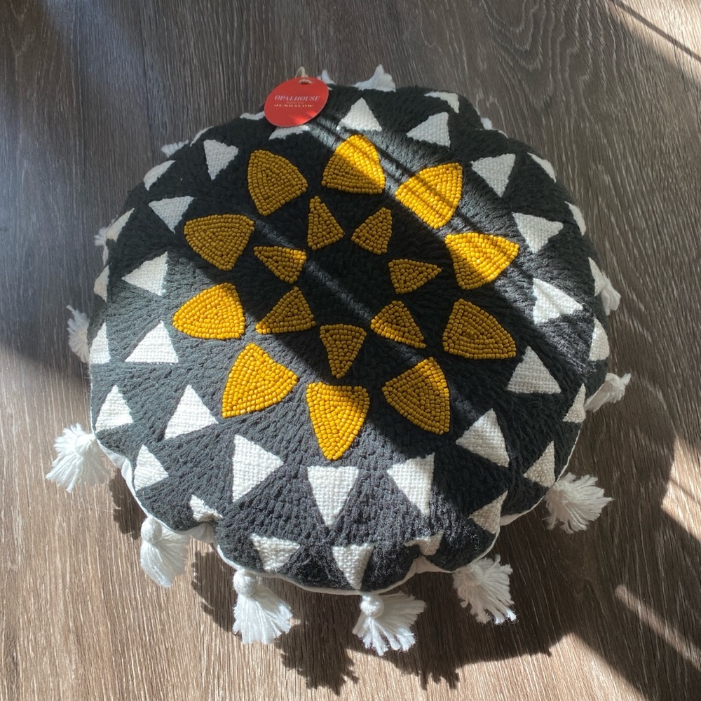 Round Black and Yellow Decorative Pillow